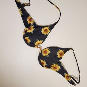 Cute plunge neckline sunflower bikini top